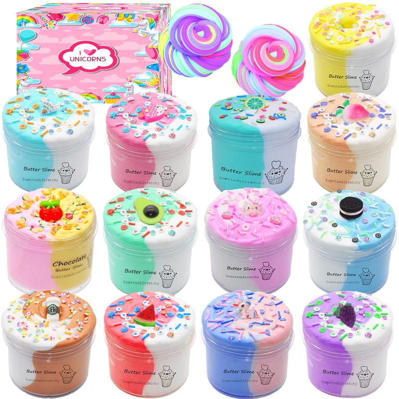 13 Pack Unicorn Dual Color Butter Slime Kit,Soft & Non-Sticky,DIY Slime Toys for Kids,Very Suitable Birthday Gifts for Girls and Boys,Party Favors