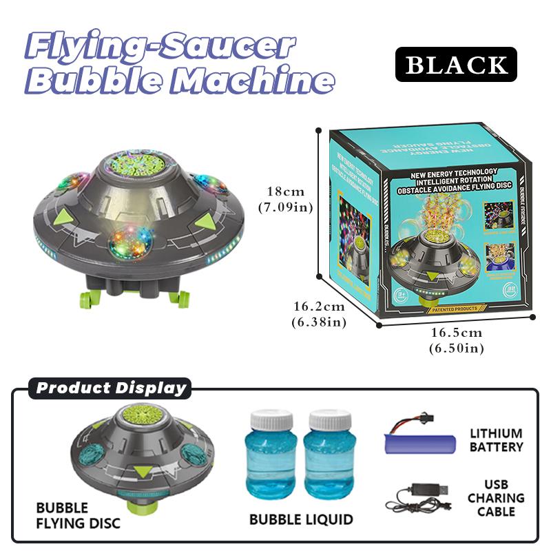 Flying-Saucer Bubble Machine with switchable music - Purple and Gray Glowing Rechargeable Version - Perfect Christmas Gift for Kids