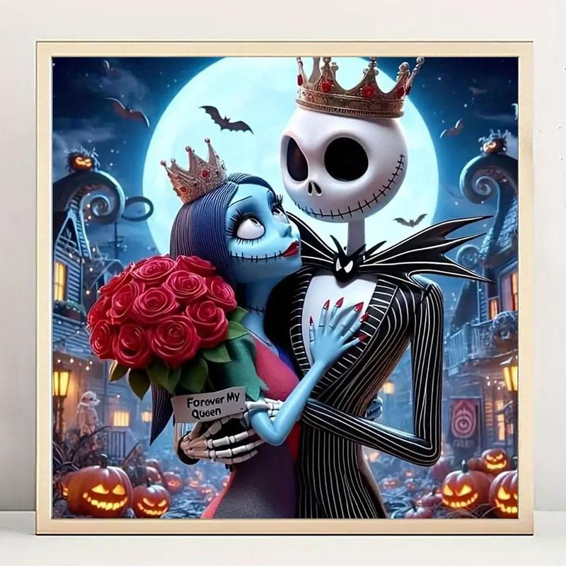 5D Diamond Arts Colorful Painting Kit, Cartoon Jack and Sally Pattern DIY Diamond Arts Painting without Frame, Handmade Art Crafts for Home Decor