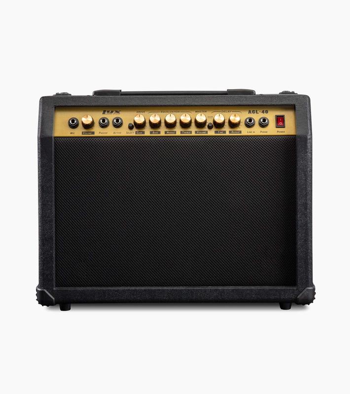 LyxPro 40-Watt Electric Guitar Amplifier with EQ Controls, Built-in Drive and Delay, Headphone Jack and Microphone Input - Ideal Choice for Music Sessions