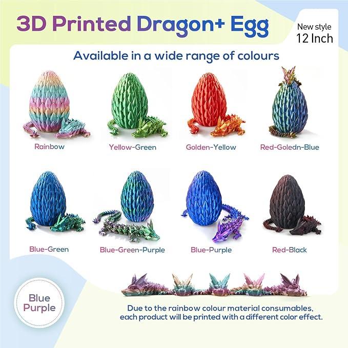 3D Printed Dragon,Dragon Eggs with Dragon Inside,Dragon Egg Toy,12'' Full Articulated Crystal 3D Dragon for Children's Day Gift & Birthday Gift,Halloween