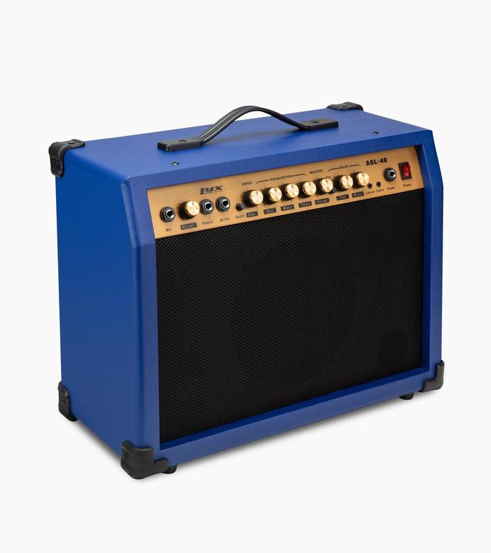 LyxPro 40-Watt Electric Guitar Amplifier with EQ Controls, Built-in Drive and Delay, Headphone Jack and Microphone Input - Ideal Choice for Music Sessions