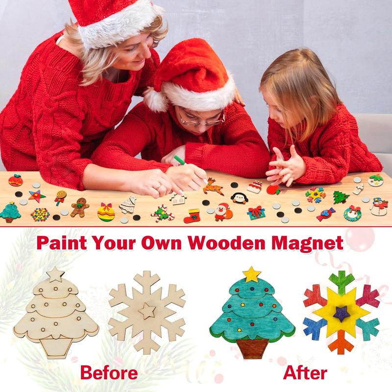 Christmas Crafts for Kids, 36pcs DIY Wooden Magnets Art Craft Supplies Painting Kit for Boys Girls Ages 4-8 8-12 Xmas Stocking Stuffers Toys Party Favors Gifts Goodie Bag Fillers Holiday Decor