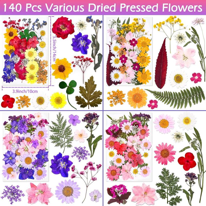 Dried Pressed Flowers for Resin, 140pcs set Natural Herbs Kit for Scrapbooking DIY Art, Epoxy Resin Jewelry Molds, Candle, Soap Making, Nails Decor