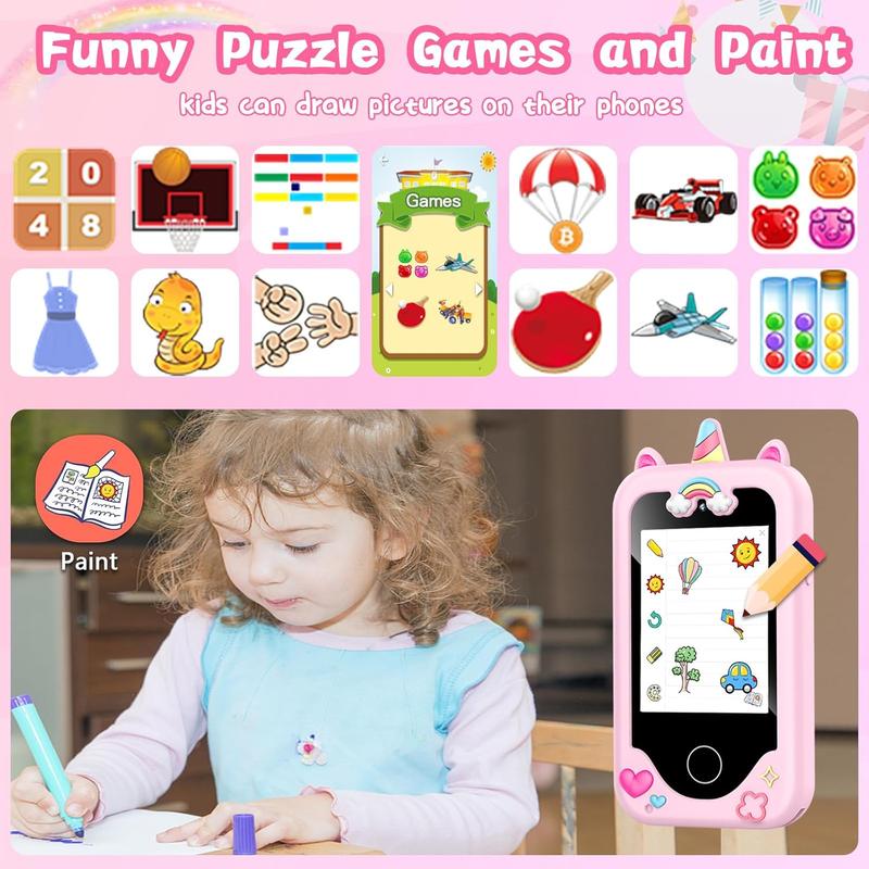 Kids Smart Phone for Girls, Christmas Birthday Gifts for Girls Age 3-10,Kids Toys Cell Phone, Toddler Learning Play Toy Phone with Dual Camera, Game, Music Player