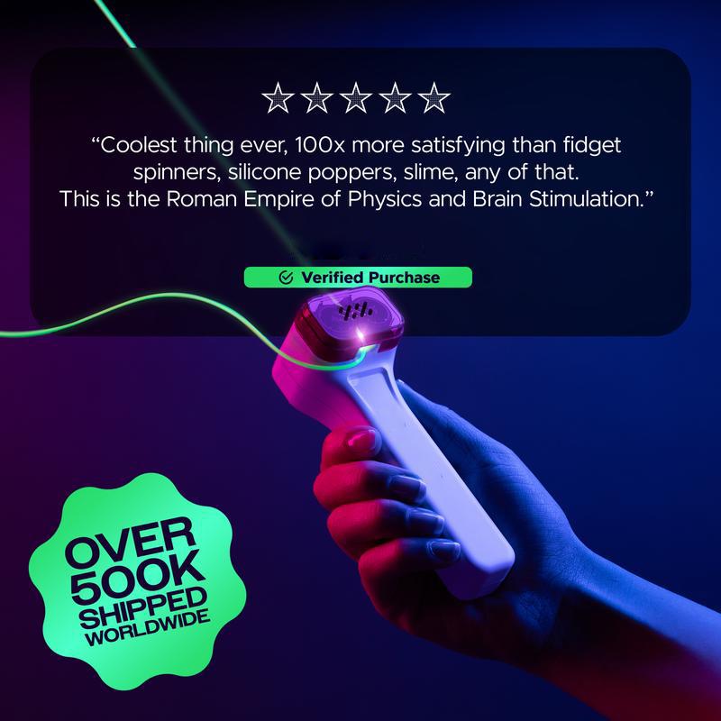 Original Glow-In-The-Dark String Shooter Toy w  Dual Built-in UV Blacklights - Safe Fun Adult & Kids Rope Launcher Gift - Viral Fidget Toy Gadget - Music Festival Rave Dance Accessory