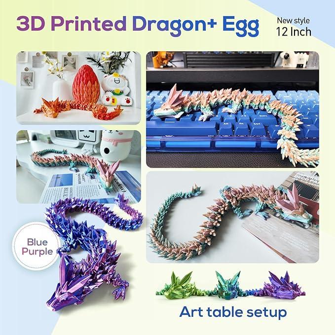 3D Printed Dragon,Dragon Eggs with Dragon Inside,Dragon Egg Toy,12'' Full Articulated Crystal 3D Dragon for Children's Day Gift & Birthday Gift,Halloween