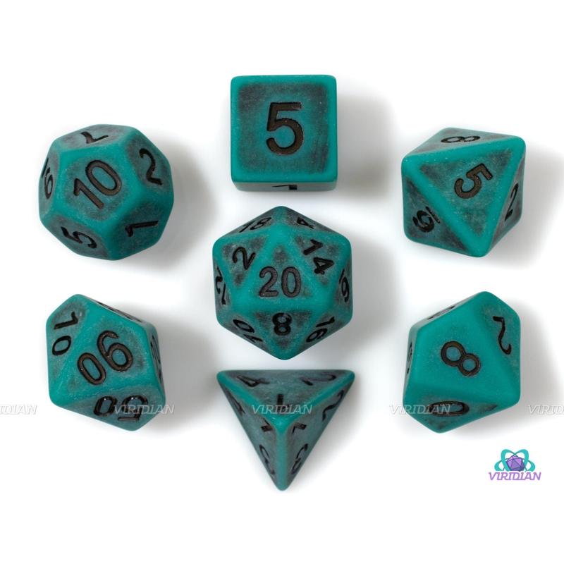 Forest Guardian | Green and Black Worn Acrylic Dice Set (7) | Dungeons and Dragons (DnD)