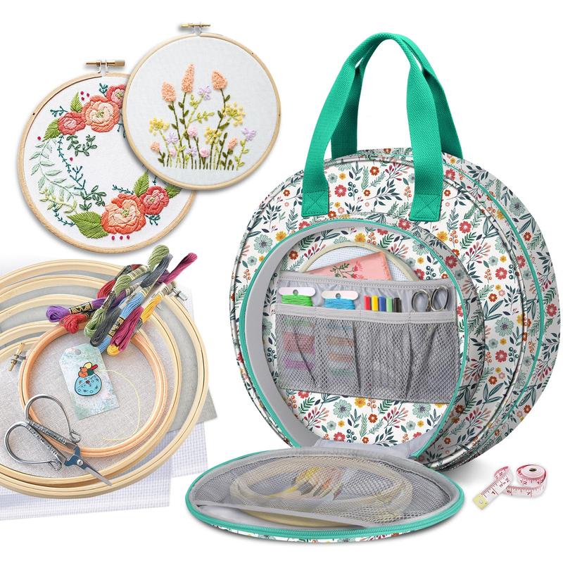 [Bag Only] Embroidery Supplies Storage Carrying Tote Bag with Multiple Pockets for Embroidery Floss, Embroidery Hoops, Thread, Stitch Tools Kit