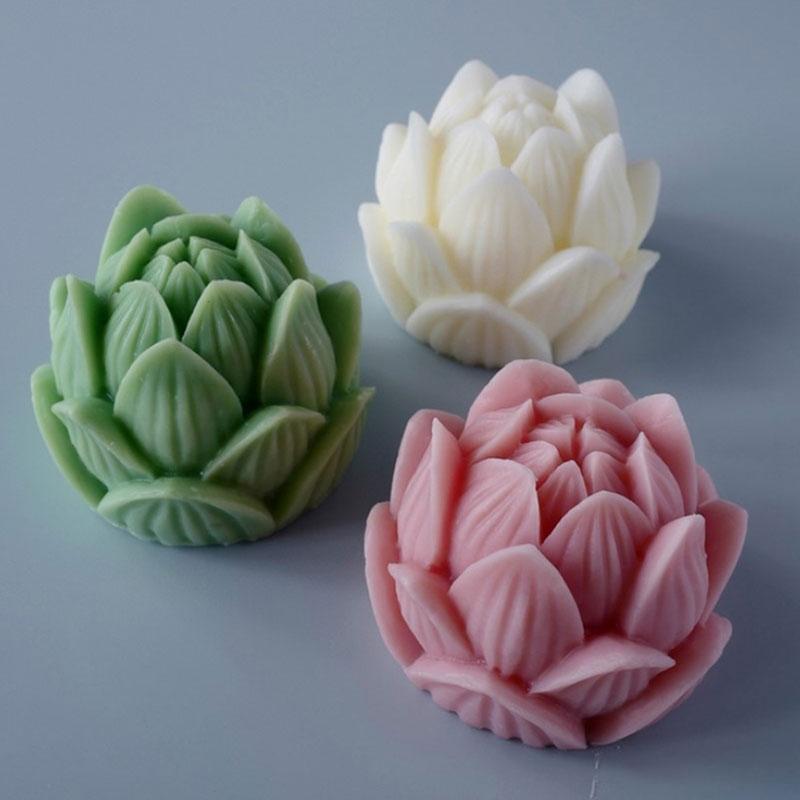 Aromatherapy Candle Silicone Mold 3D Lotus Flower Shape Soap Silicone Mould DIY