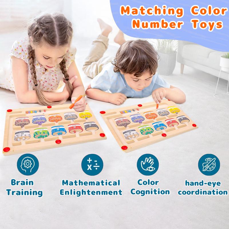 Montessori Kids Toys, Magnetic Color and Number Maze, Educational Learning Color Matching Counting Wooden Puzzle Activity Board Kids Toys Gift for Toddlers Boys Girls Preschoolers  for 3+ Year Old