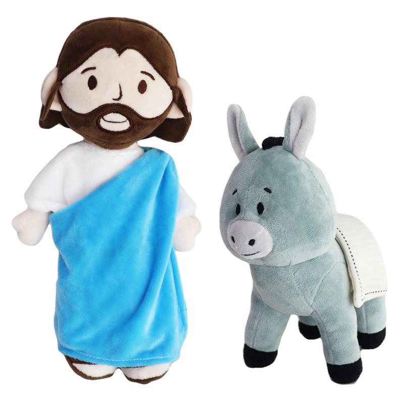 Yelakey Jesus Rides a Donkey Plush Toy stuffed toys plushies for kids children, 11.8in Jesus, 9.8in Donkey, Soft and Safe,  Lovely Religious Gift for Kids, Christian Baptism Gift,Thanksgiving Christmas Gift