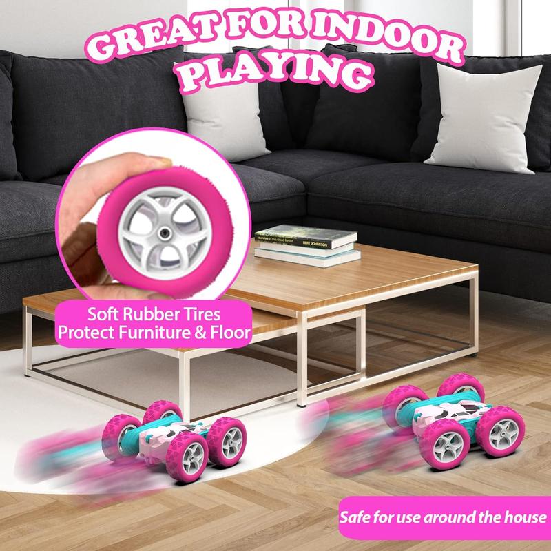 Pink Remote Control Car for Girls - RC Stunt Cars with 4WD Double-Sided Driving 360 Flips Rotating, Off Road Remote Car Outdoor Toys for Kids Age 6 7 8-12, Christmas Birthday Gifts