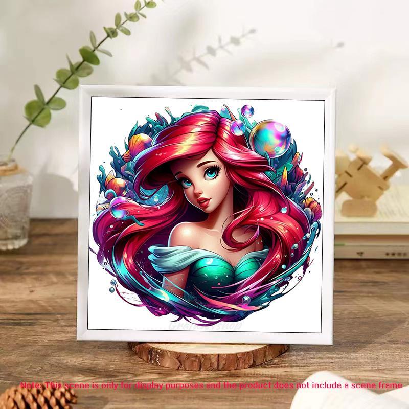 5D DIY Diamond Arts Colorful Painting Kit, Cartoon Mermaid Pattern Diamond Arts Crafts without Frame, Handmade Diamond Art Pictures for Home Decor