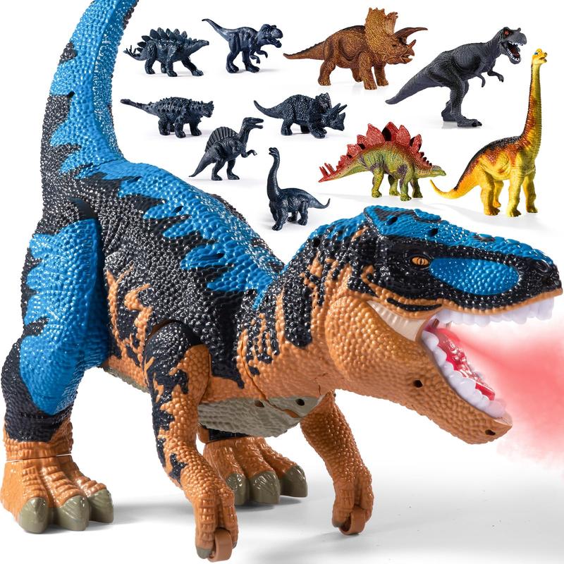 Christmas GiftLarge Dinosaur Toys , Jumbo Tyrannosaurus Rex with Mist Spray, Lights and Sounds, One Big T-rex Stored 4 Dinosaurs and 6 Mini Dinos