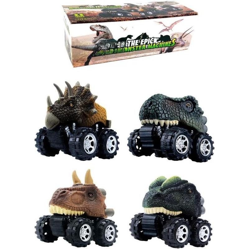 Pull Back Dinosaur Car Toys 4 Pack Dino Toys for 3 Year Old Boys and Toddlers T-Rex Dinosaur Games Monster Trucks