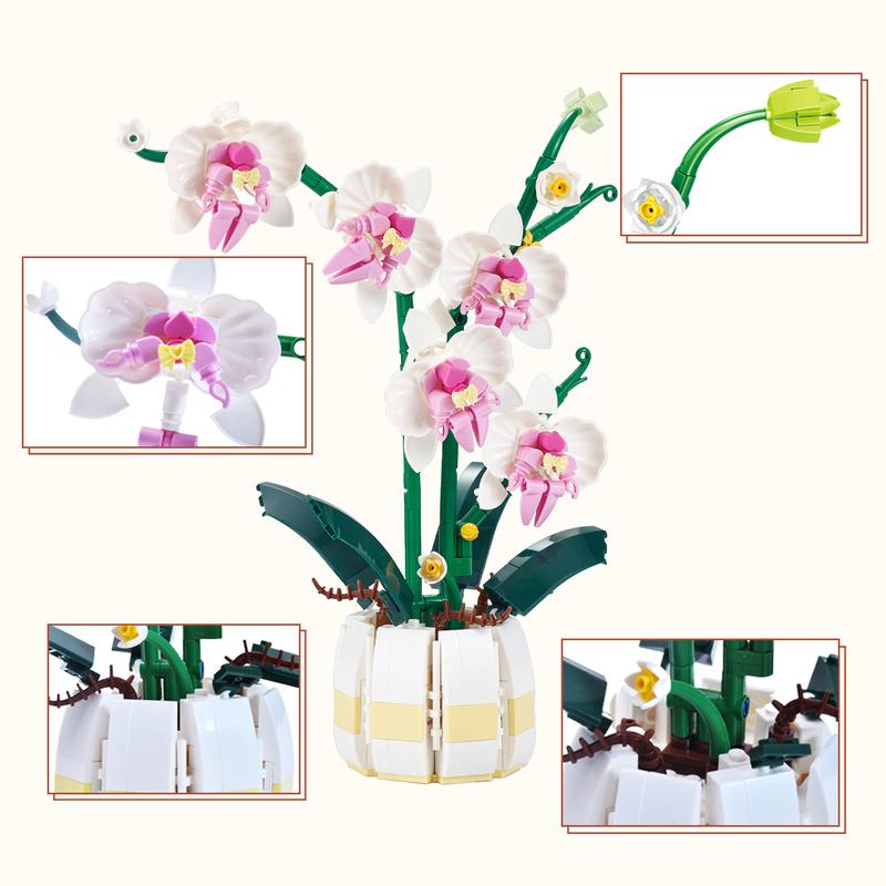 Mini Orchids Bonsai Building Set,Artificial Plant Building Blocks Kit for Home Office Decoration Gift for Mother's Day, Anniversary