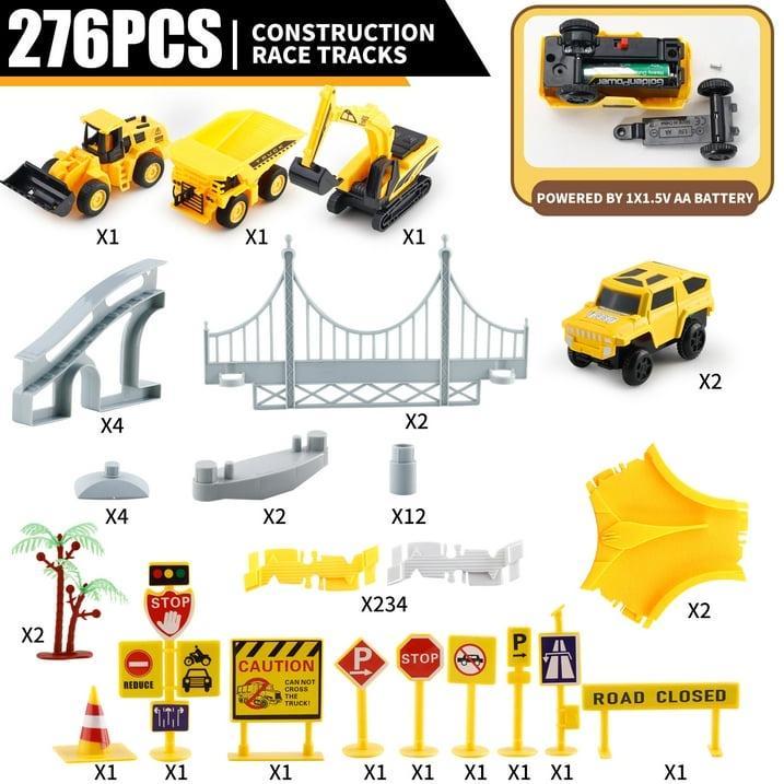 276 PCS Construction Race Track Toys for Kids Boys : Trucks, Cars, Excavator