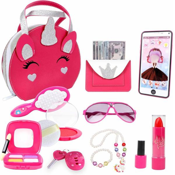 Christmas gift  Pretend Play Toys Includes Fake Makeup Kit, Unicorn Handbag, Phone, Wallet and Jewelry for Little Girls Age 3 4 5 6 7 8 Kids Your Princess Niece Granddaughter Birthday Xmas Gifts