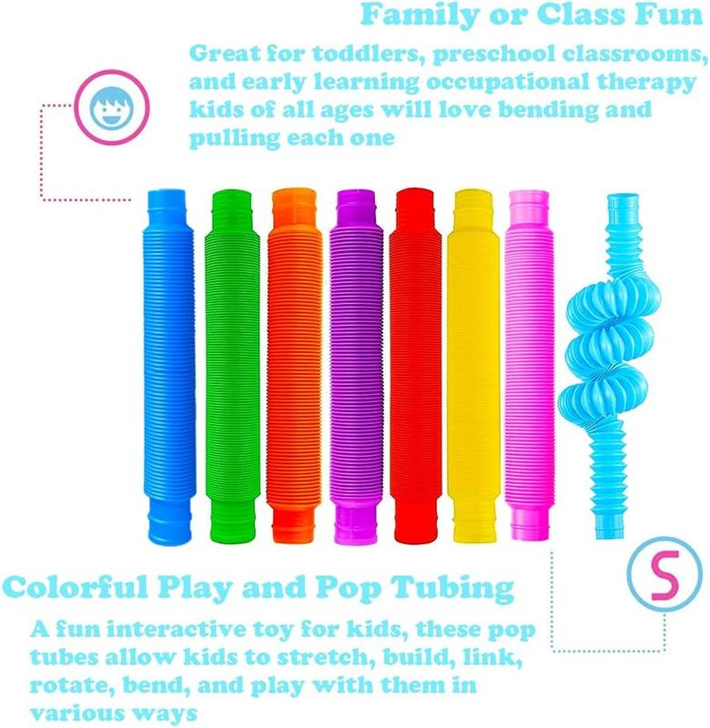 32Pack Pop Tubes, Fidget Tubes for Children and Adult Sensory Fidget Toy Set for Stress and Anxiety Relief Educational Learning Toys for Kids