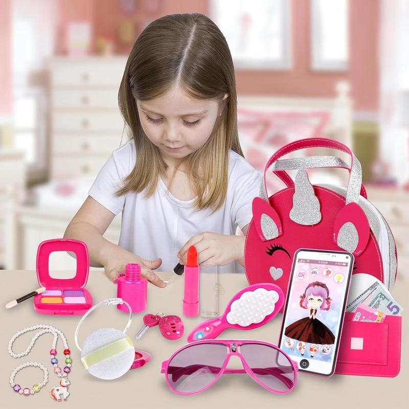 Christmas gift  Pretend Play Toys Includes Fake Makeup Kit, Unicorn Handbag, Phone, Wallet and Jewelry for Little Girls Age 3 4 5 6 7 8 Kids Your Princess Niece Granddaughter Birthday Xmas Gifts