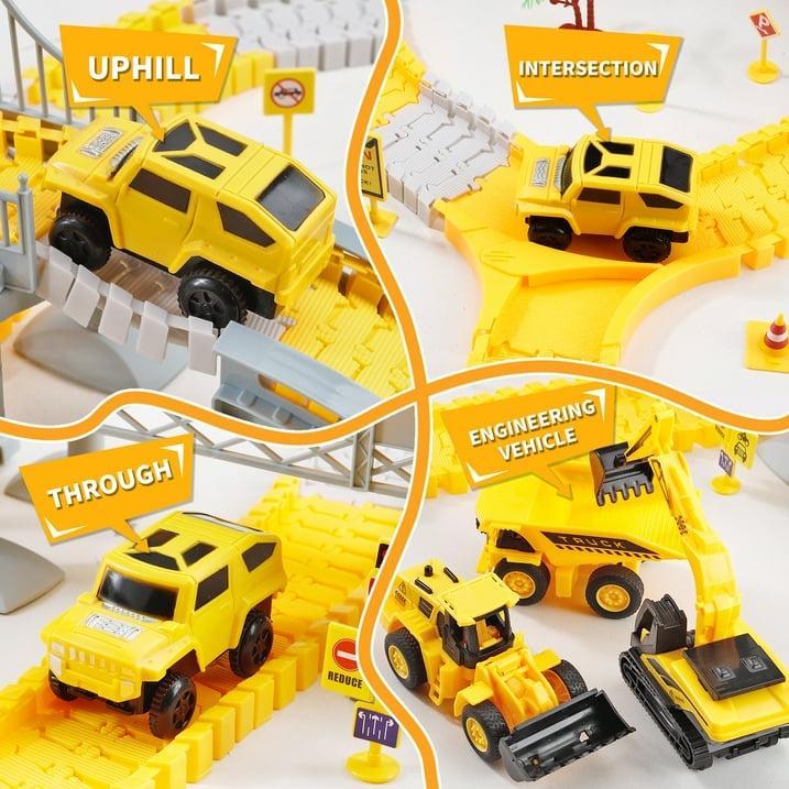 276 PCS Construction Race Track Toys for Kids Boys : Trucks, Cars, Excavator