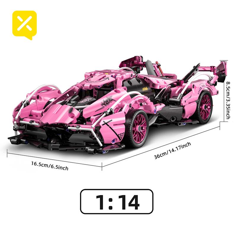 V12 cherry blossom powder building blocks, assembled sports car, pulled back car, racing car, educational toy car, assembled model, cool birthday gift