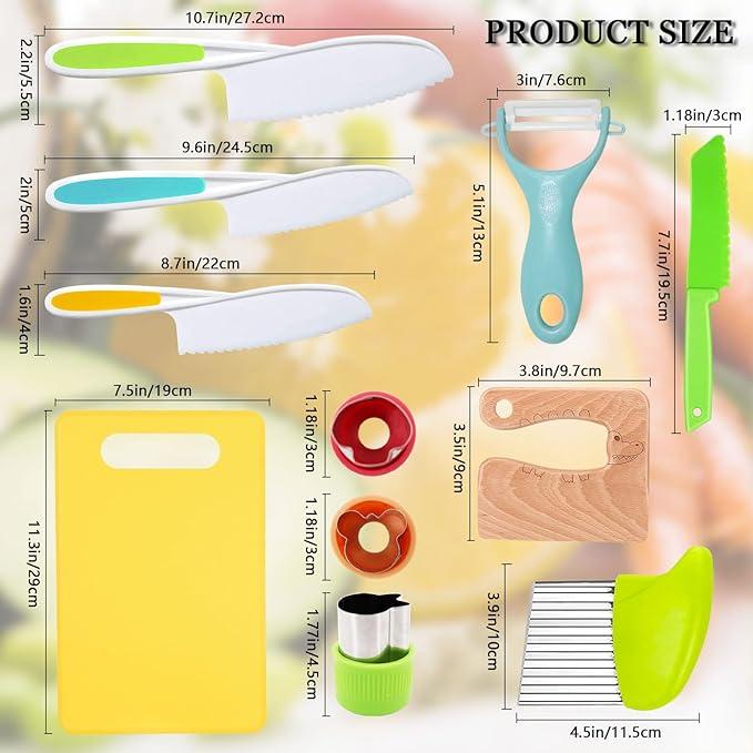 [Kitchen toy]Kitchen Accessories Safe Cooking Set,Child's Cooking SetToy: Safe Culinary Tools for Kids,Foster Skills & Fun Toys Set for RealCooking for Real Cooking with Plastic Safe Knives Crinkle Cutter Kids Cutting Board,Gift for child,birthday Gift