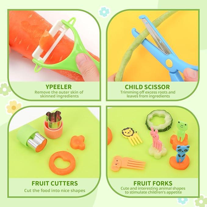 [Kitchen toy]Kitchen Accessories Safe Cooking Set,Child's Cooking SetToy: Safe Culinary Tools for Kids,Foster Skills & Fun Toys Set for RealCooking for Real Cooking with Plastic Safe Knives Crinkle Cutter Kids Cutting Board,Gift for child,birthday Gift