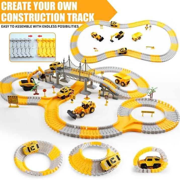 276 PCS Construction Race Track Toys for Kids Boys : Trucks, Cars, Excavator