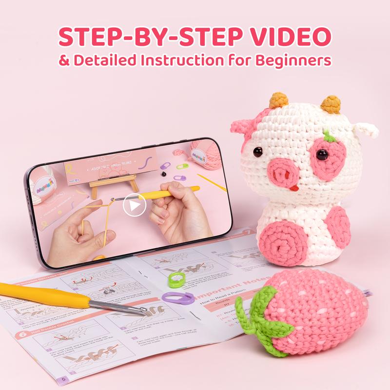 Mewaii Crochet Kit for Beginners, Complete DIY Kit Animals with 40%+ Pre-Started Tape Yarn Step-by-Step Video Tutorials for Adults Kids