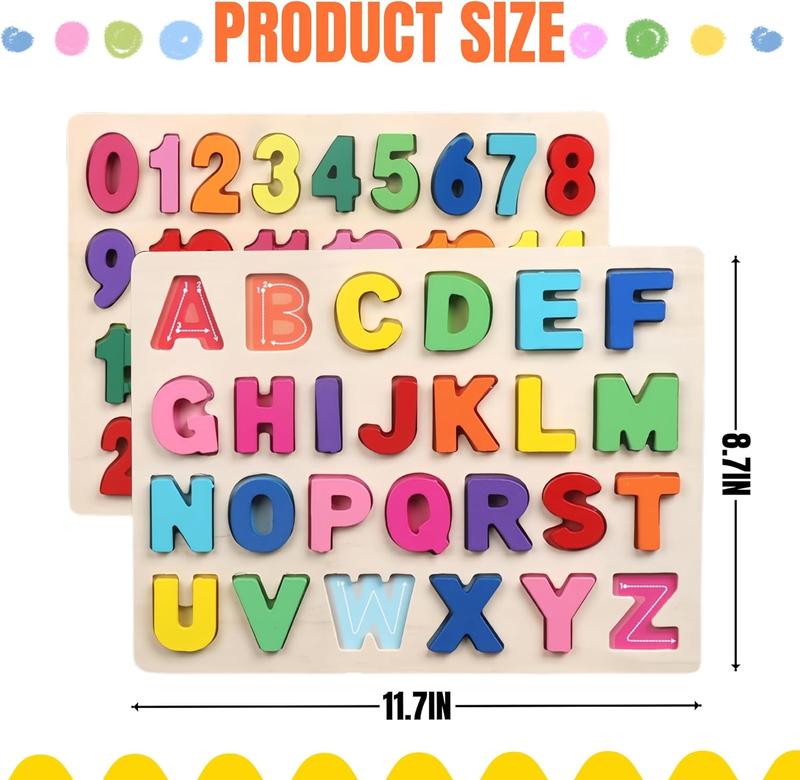 Wooden Puzzles for Toddlers, Alphabet Number Learning Toys ABC Shape Puzzle Wood Montessori Preschool Early Education Learning Toys for Kids Toddlers Girls Boys Kindergarten