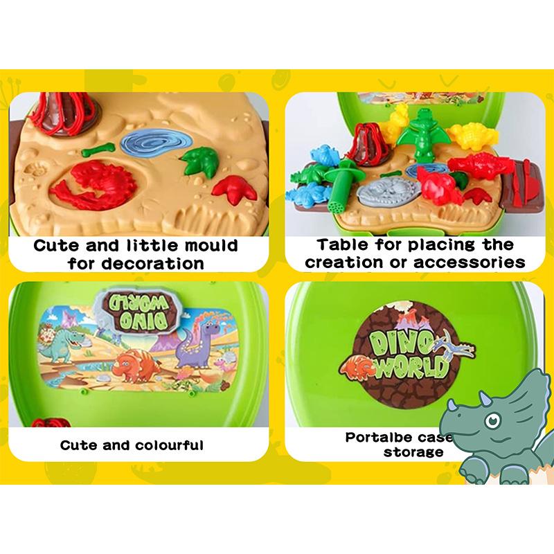 Crelloci Dinosaur Color Dough Set, 37 Pieces Dinosaur Themed Play Dough Set with Dough and Molds in Portable Box Ultra Light air dry Play Doh Play-Doh