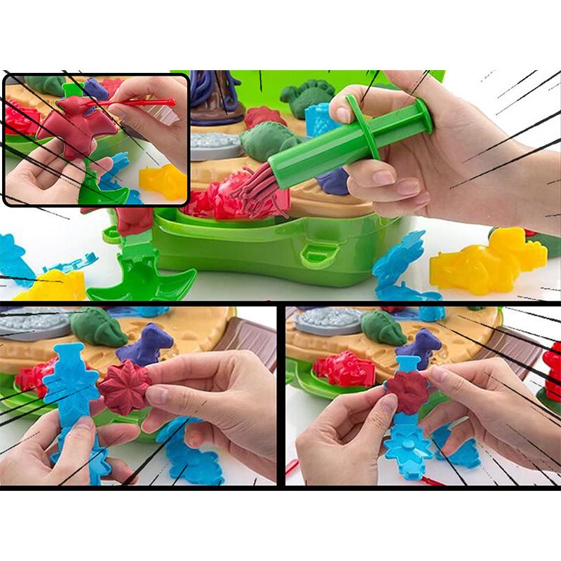 Crelloci Dinosaur Color Dough Set, 37 Pieces Dinosaur Themed Play Dough Set with Dough and Molds in Portable Box Ultra Light air dry Play Doh Play-Doh