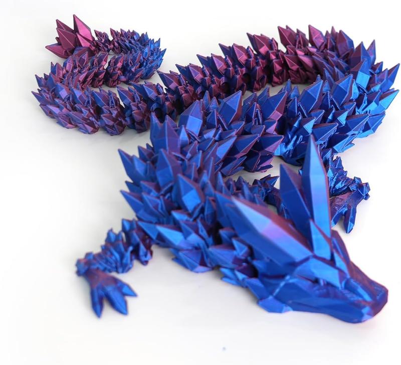 3D Printed Crystal Dragon 12In 3Pcs, 3D Printed Flexible Articulated Dragon,Fidget Toys(Purple+Green+Red)