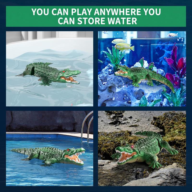 Remote Control Crocodile, High Simulation Scale Prank Alligator with Glowing Eyes,for Pool Bathroom RC Boat for  Birthday Halloween Christmas Toys