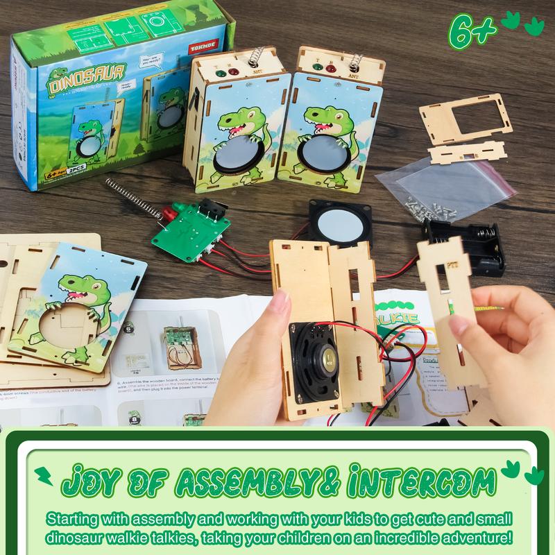 TOKMOC Dinosaur STEM Science Kits walkie talkie 2 Pack Set,DIY Snap Projects Wooden Puzzle walkie talkie Building kits,Wooden Model Set,suitable for indoor and outdoor interactive toys and Birthday Gift Hobbies For aged 12 and above,Stress relief toy