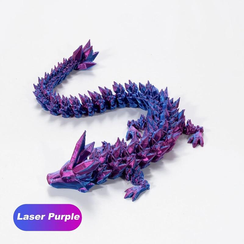 3D Printed Crystal Dragon 12In 3Pcs, 3D Printed Flexible Articulated Dragon,Fidget Toys(Purple+Green+Red)