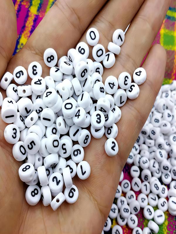 1000pcs set Number Pattern Acrylic Bead for Bracelet Making Kit, 2024 Trendy Matching Round Number Bead, Diy Jewelry Accessories for Bracelet Necklace Key Chain