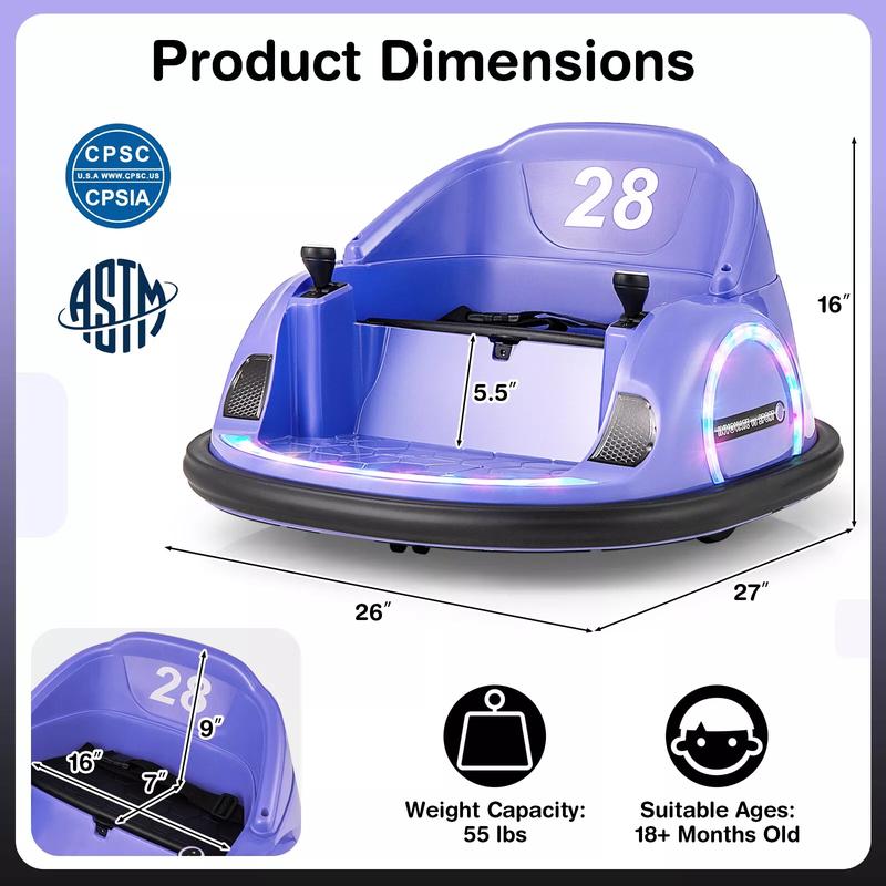 Kids Ride on Bumper Car, 12V  Electric Bumping Car w  Remote Control, Wireless Connection, Flashing Lights, Music, Sounds & 360 Degree Spin, Baby Riding Bumping Toy, Gift for Toddlers 18+ Months Old