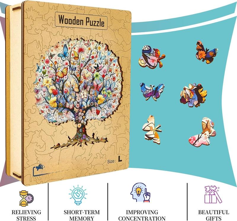 Wooden Puzzle for Adults, 167 count Unique Animal Shaped Wooden Jigsaw Puzzles for Adults, Tree of Life Butterfly Puzzle, Wood Puzzles Adult, Creative Gift for Teenagers Adults (11.4