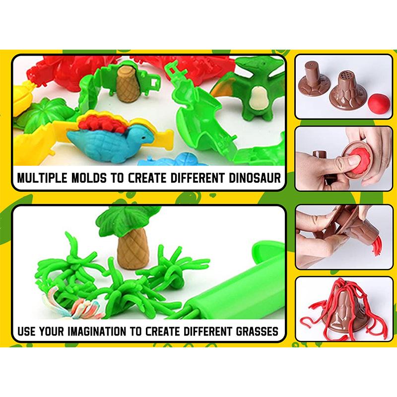 Crelloci Dinosaur Color Dough Set, 37 Pieces Dinosaur Themed Play Dough Set with Dough and Molds in Portable Box Ultra Light air dry Play Doh Play-Doh