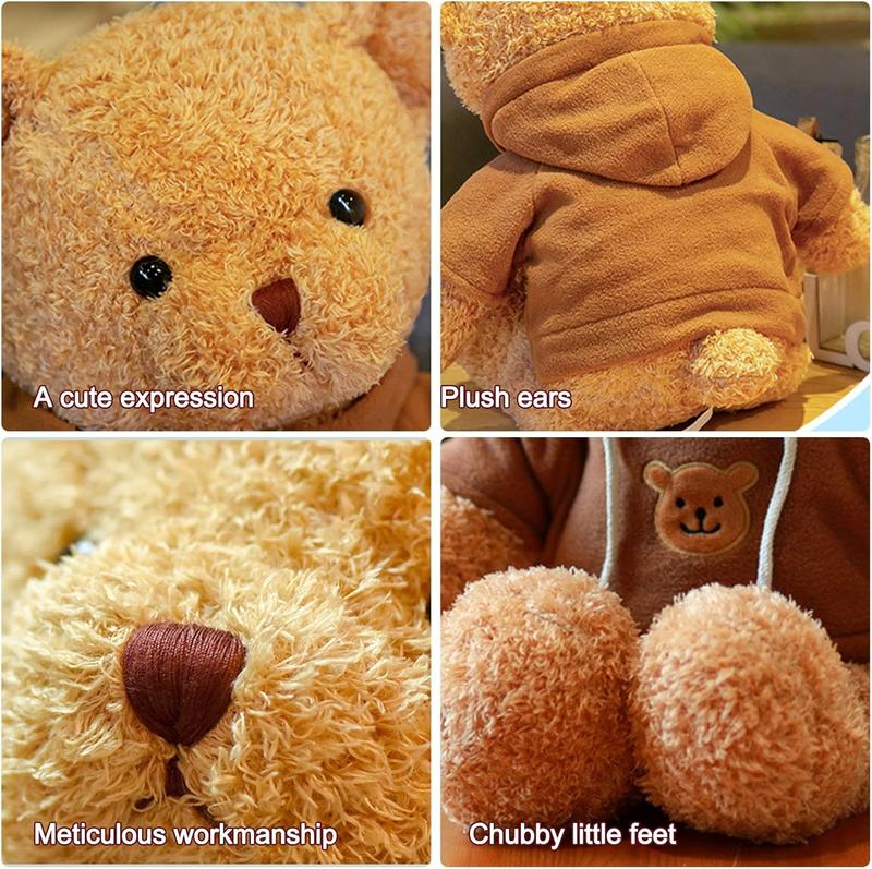 Teddy Bear Stuffed Animal Cute Brown Hoodie Bear Plush Toys Gifts for Kids 11.8 Inches Christmas thanksgiving gift for kids girls boys