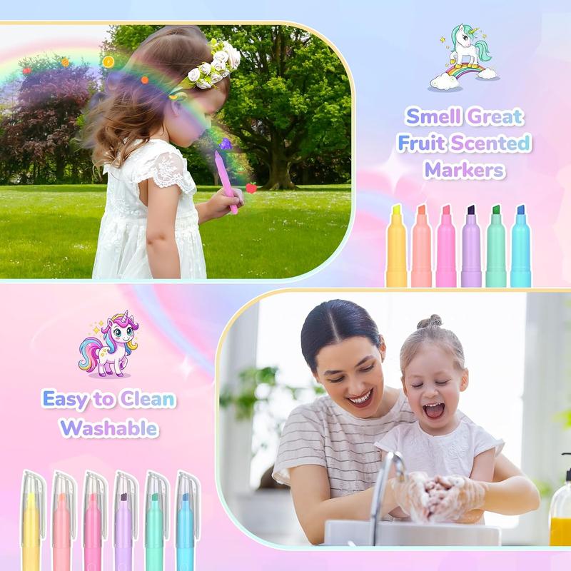 Christmas gift 54-Piece Washable Scented Markers & Unicorn Art Set – Perfect Birthday Gift for Kids Ages 4-8 Special Cute Christmas gift