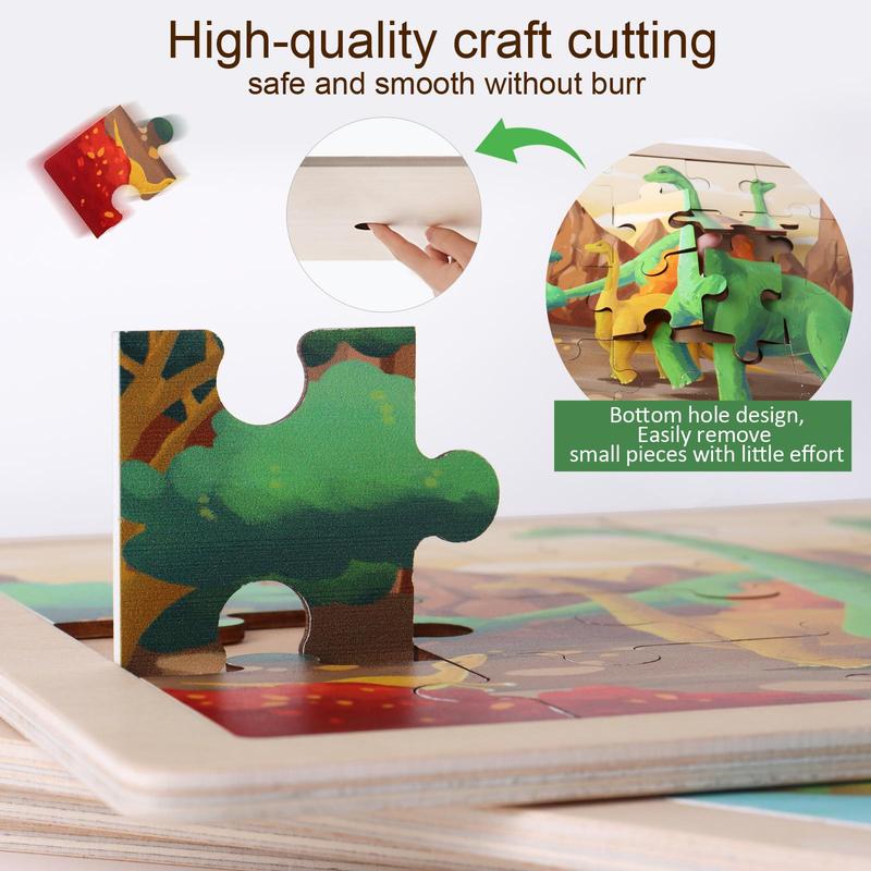 Dinosaur Pattern Wooden Jigsaw Puzzle (4pcs set), Educational Puzzle Toy for Kids, Preschool Early Learning Puzzle Game for Children