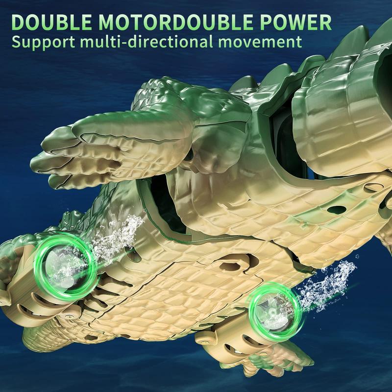 Remote Control Crocodile, High Simulation Scale Prank Alligator with Glowing Eyes,for Pool Bathroom RC Boat for  Birthday Halloween Christmas Toys