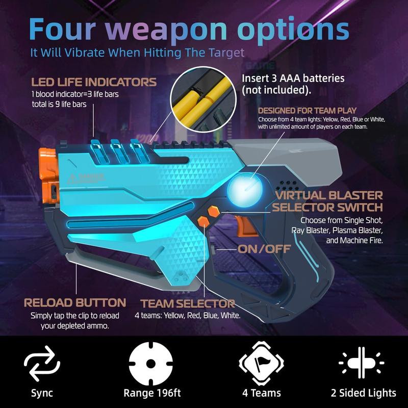 Laser Tag Set of 4, Laser Tag Gun with Vest for Teens and Adults Boys & Girls, Cool Teenage Lazer Group Activity, Birthday for Kids Ages 6 7 8 9 10 11 12+Year Old