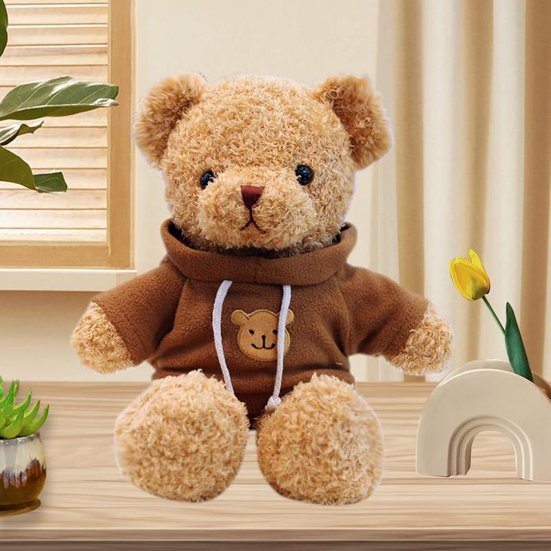 Teddy Bear Stuffed Animal Cute Brown Hoodie Bear Plush Toys Gifts for Kids 11.8 Inches Christmas thanksgiving gift for kids girls boys