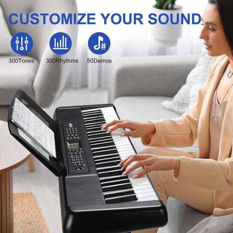 61-Key Piano Keyboard - Electric Keyboard Piano Kit with Stand, Foldable Bench, Holder, Microphone, LCD Screen, and Dual Speakers - Ideal for Beginners and Masters, Kids and Adults,Ideal Gift for Christmas and Thanksgiving