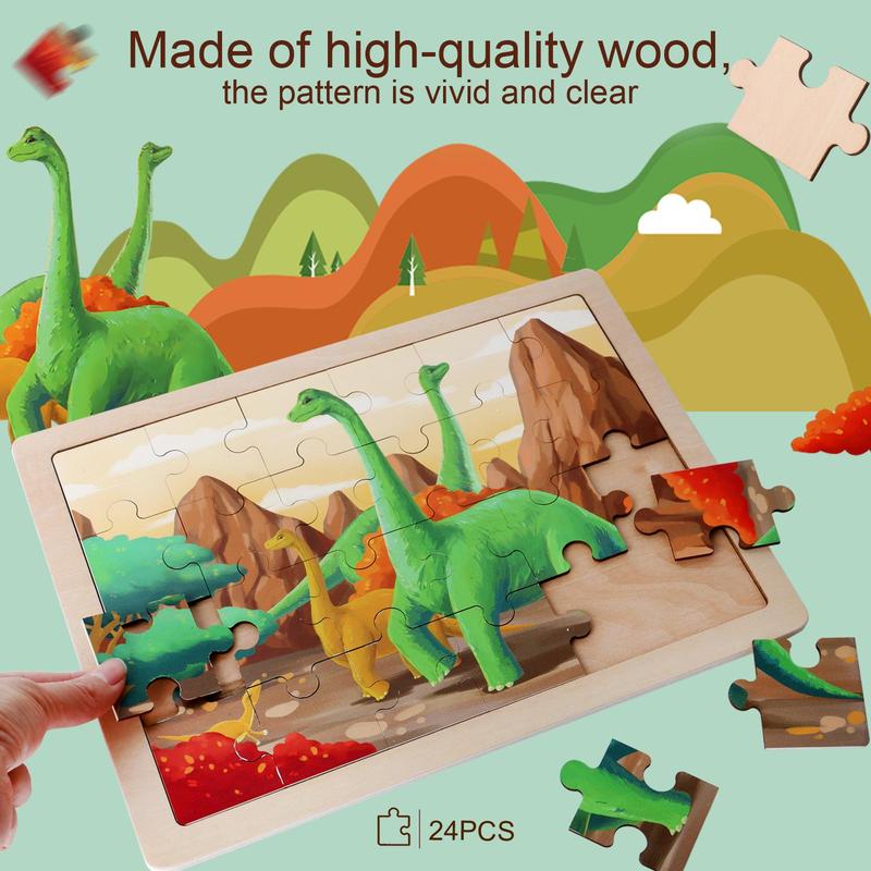 Dinosaur Pattern Wooden Jigsaw Puzzle (4pcs set), Educational Puzzle Toy for Kids, Preschool Early Learning Puzzle Game for Children